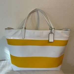 Coach large Yellow and White Striped Tote Bag -great for travel!